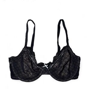 Black lace balconette bra with underwire Lingerie with bow detail🌿